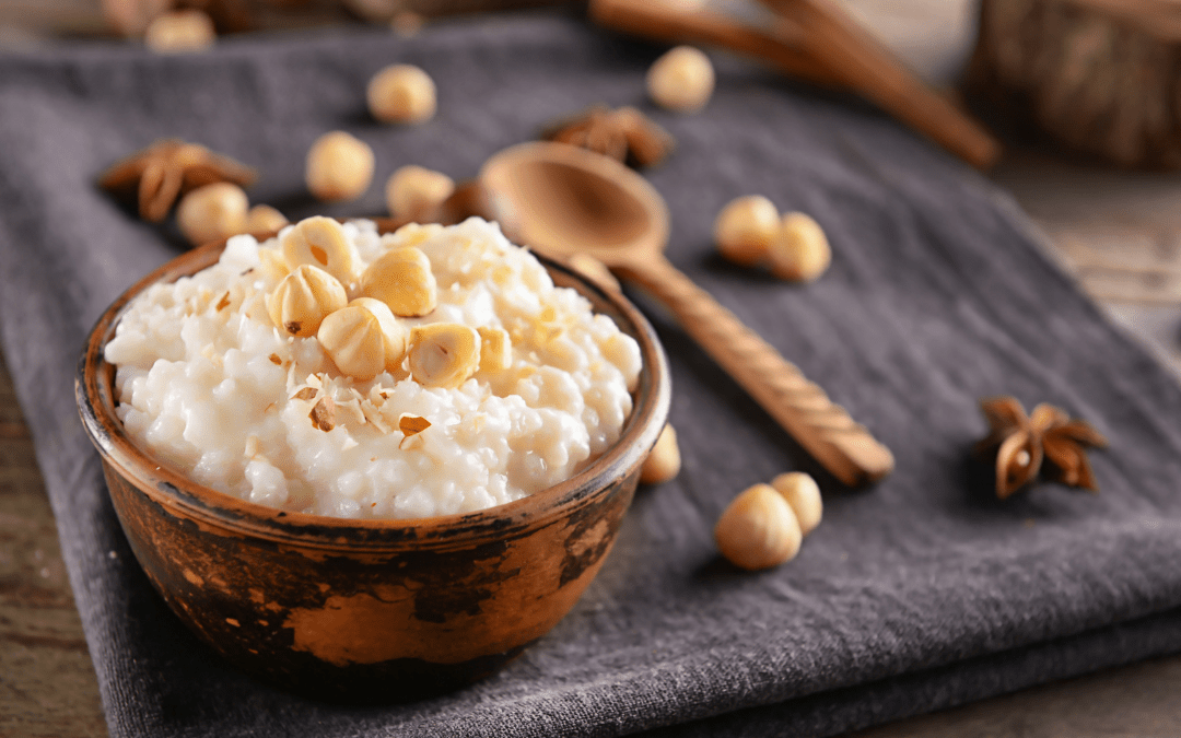 Rice pudding with hazelnuts