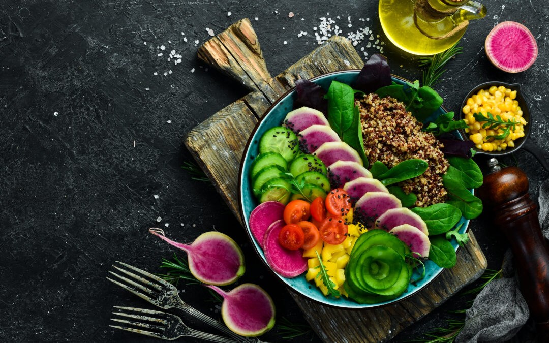 Nourriture équilibrée, fruits, légumes et légumineuses